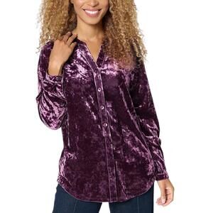 Belle Boho by Kim Gravel Women's Crushed Velvet Long Slv Shirt Fig - Regular